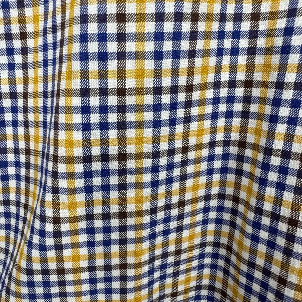 J McLaughlin Shirt Mens Large Button Down Blue Yellow Check Plaid Coastal Cotton